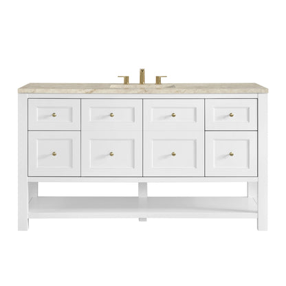 Breckenridge 60" Single Vanity, Bright White, w/ 3 CM Tajnar Eclos Top w/FreePower Wireless Charger