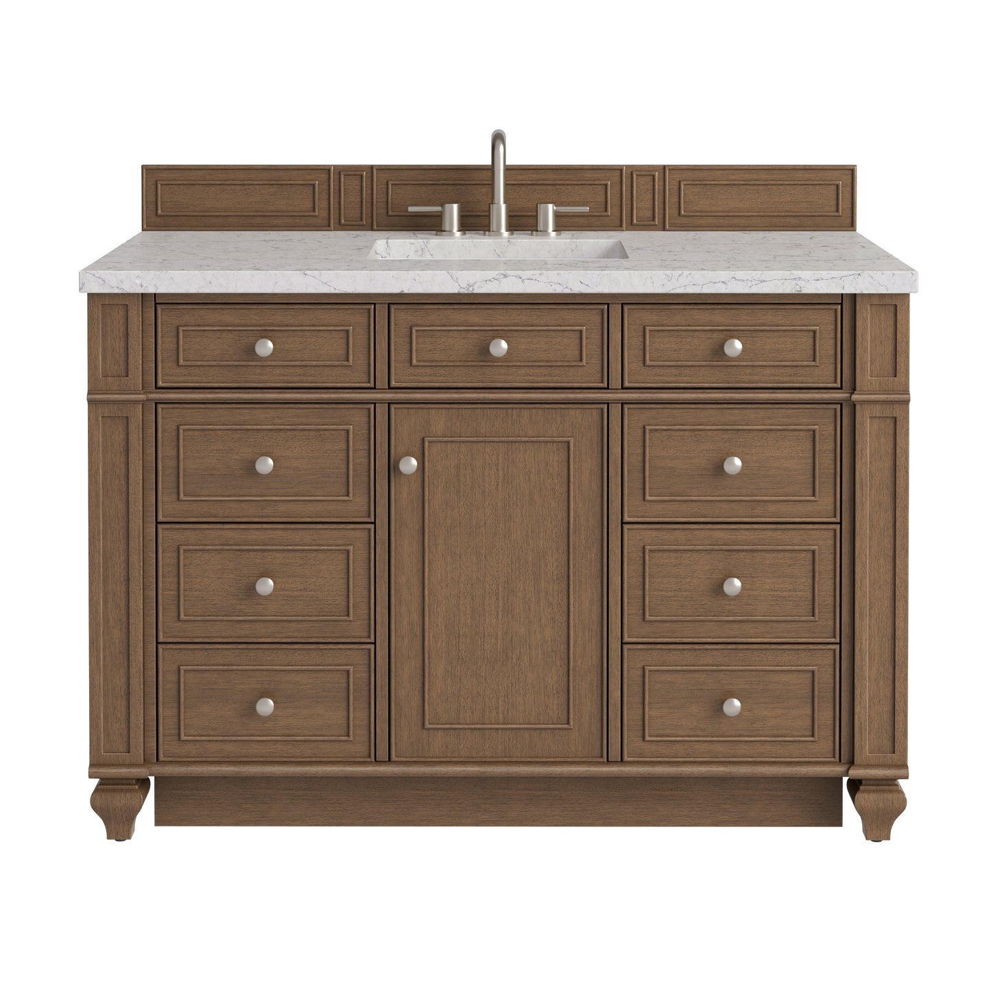 Renovate for Less Atlanta Bristol 48" Single Vanity, Saddle Brown w/ 3 CM Eternal Jasmine Pearl Silestone Top