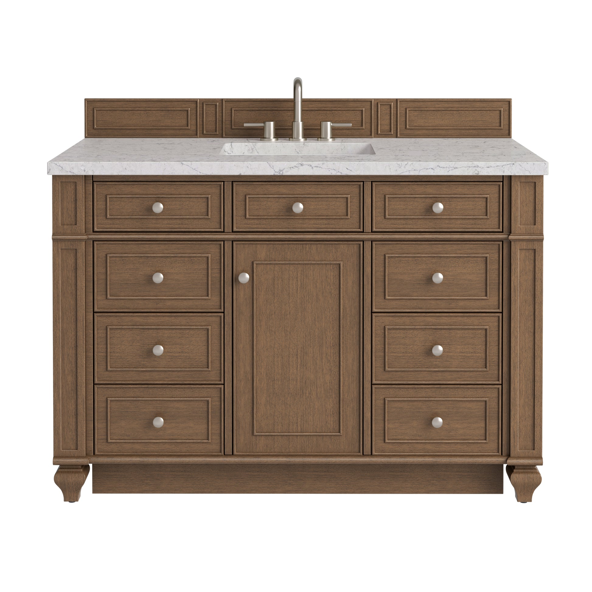 Renovate for Less Atlanta Bristol 48" Single Vanity, Saddle Brown w/ 3 CM Eternal Jasmine Pearl Silestone Top