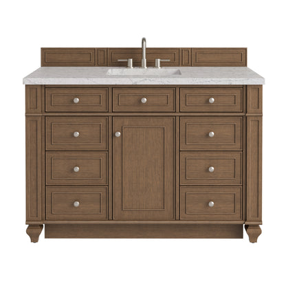 Renovate for Less Atlanta Bristol 48" Single Vanity, Saddle Brown w/ 3 CM Eternal Jasmine Pearl Silestone Top