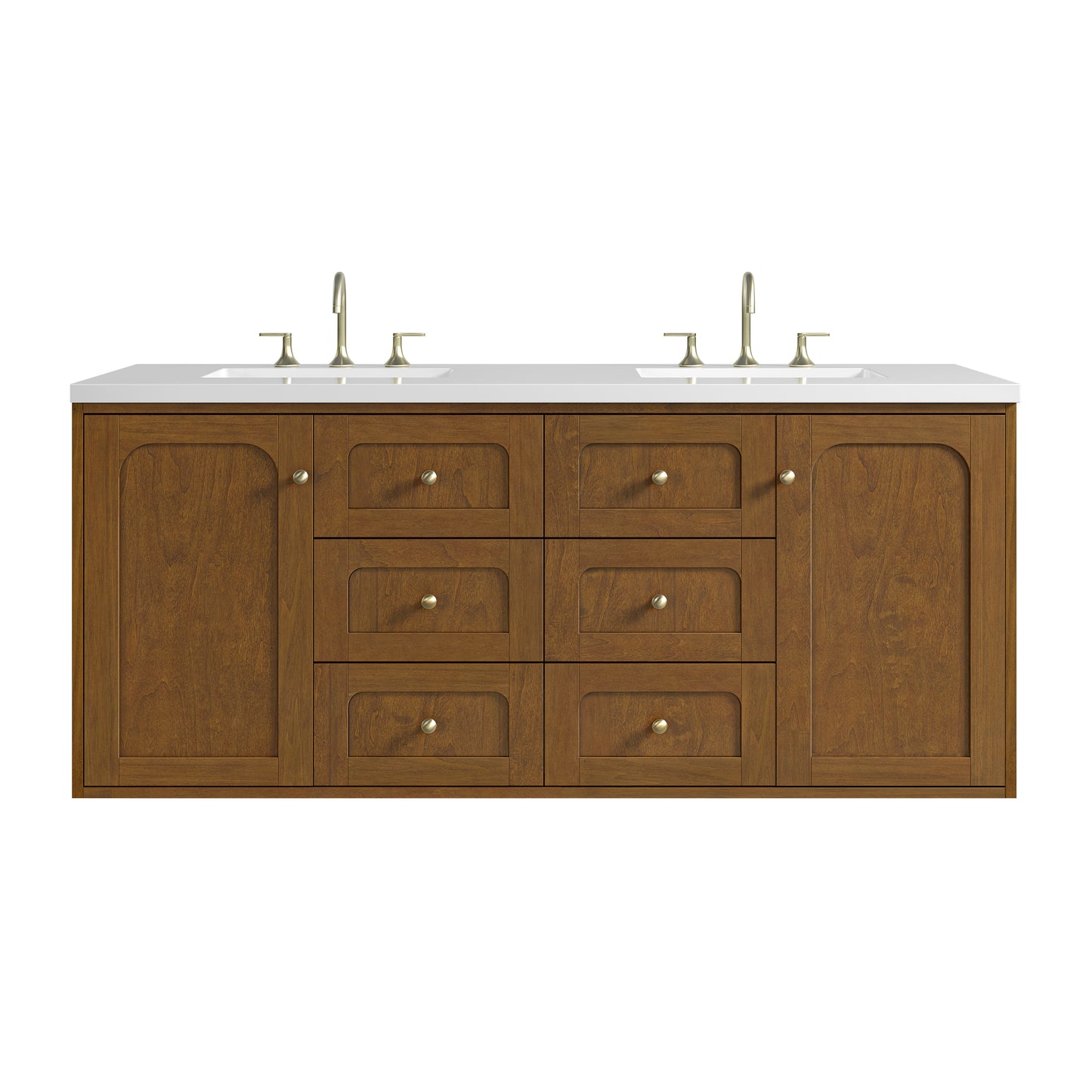 Renovate for Less Atlanta Laurent 60" Double Vanity, Honey Oak w/ 3 CM White Zeus Silestone Top