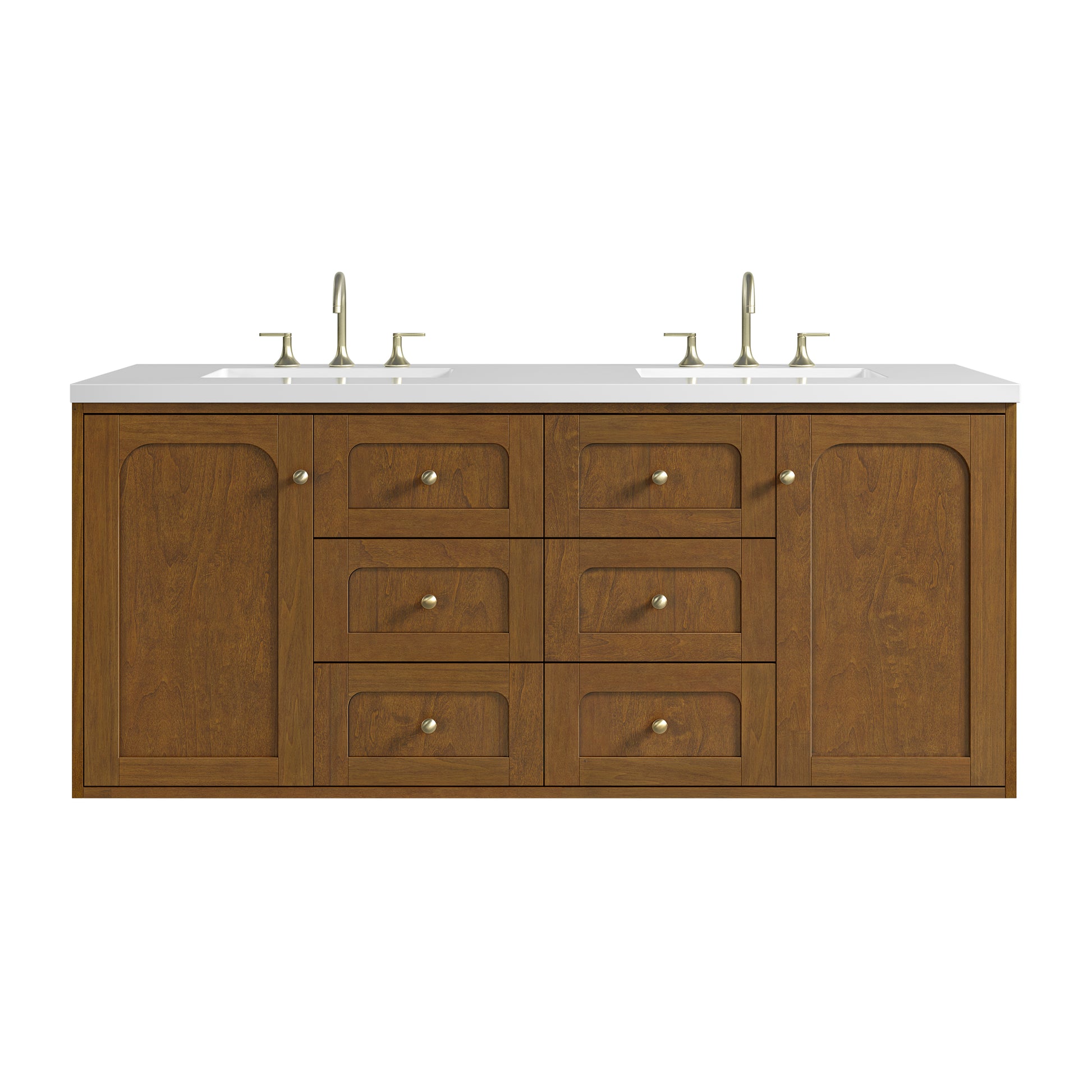 Renovate for Less Atlanta Laurent 60" Double Vanity, Honey Oak w/ 3 CM White Zeus Silestone Top