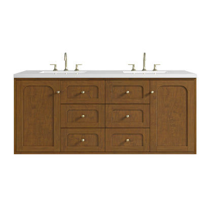 Renovate for Less Atlanta Laurent 60" Double Vanity, Honey Oak w/ 3 CM White Zeus Silestone Top