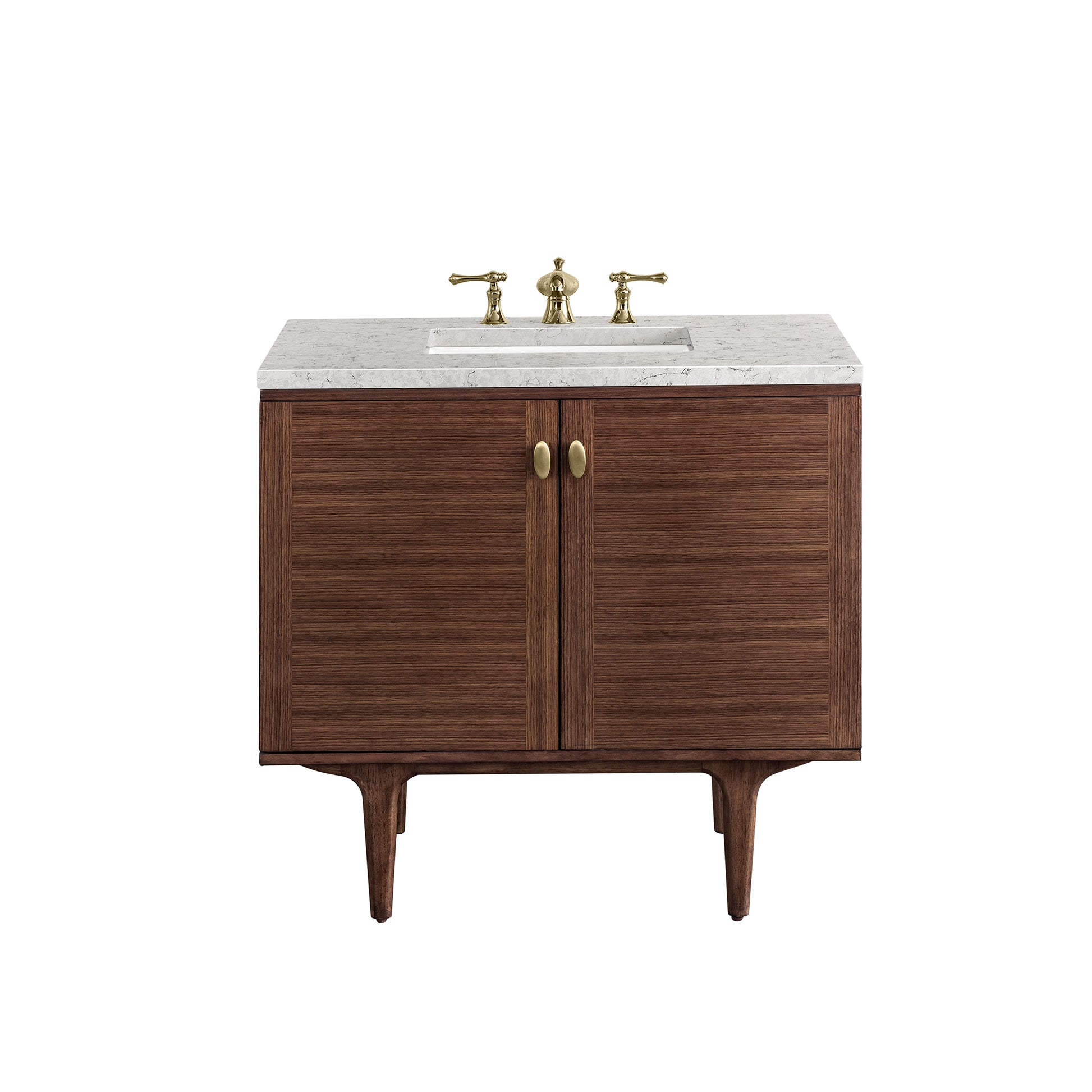 Renovate for Less Atlanta Amberly 36" Single Vanity, Mid-Century Walnut w/ 3 CM Eternal Jasmine Pearl Top