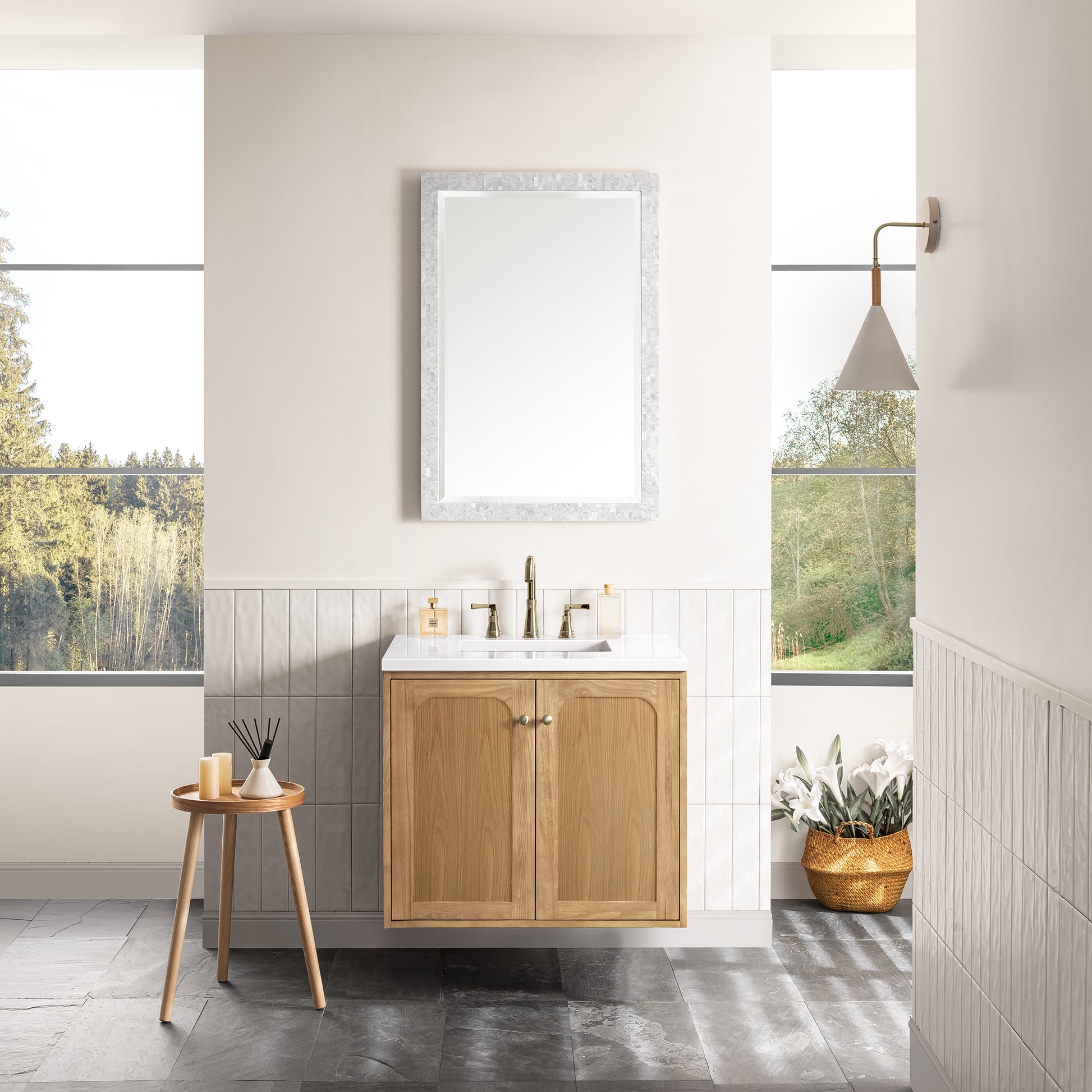 Renovate for Less Atlanta Laurent 30" Single Vanity, Light Natural Oak w/ 3 CM White Zeus Top