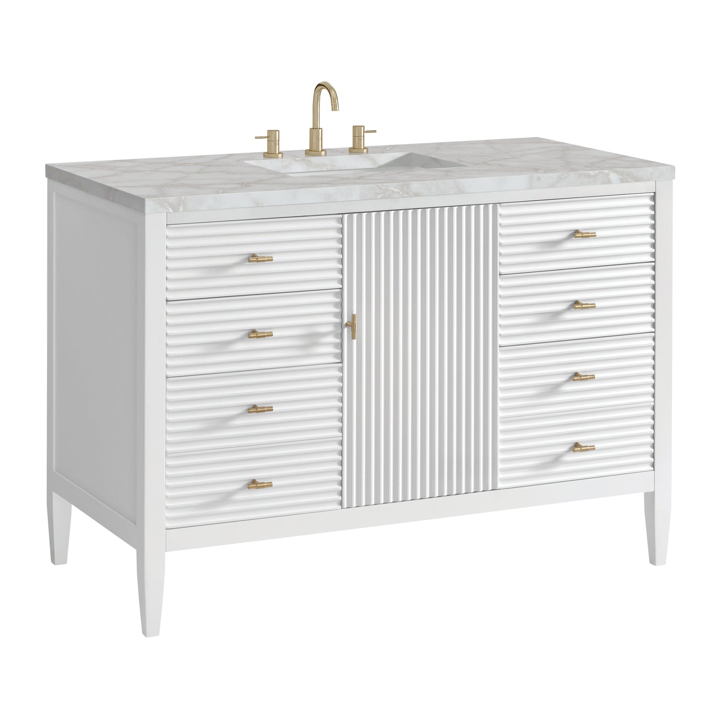 Renovate for Less Atlanta Myrrin 48" Single Vanity, Bright White w/ 3 CM Victorian Silver Silestone Top