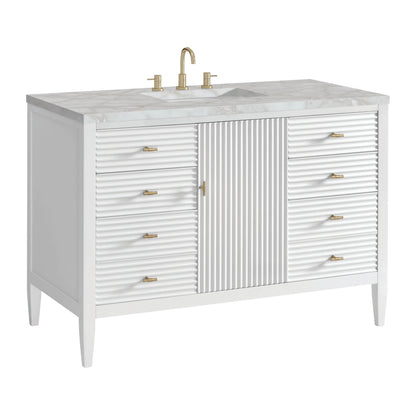 Myrrin 48" Single Vanity, Bright White w/ 3 CM Victorian Silver Silestone Top
