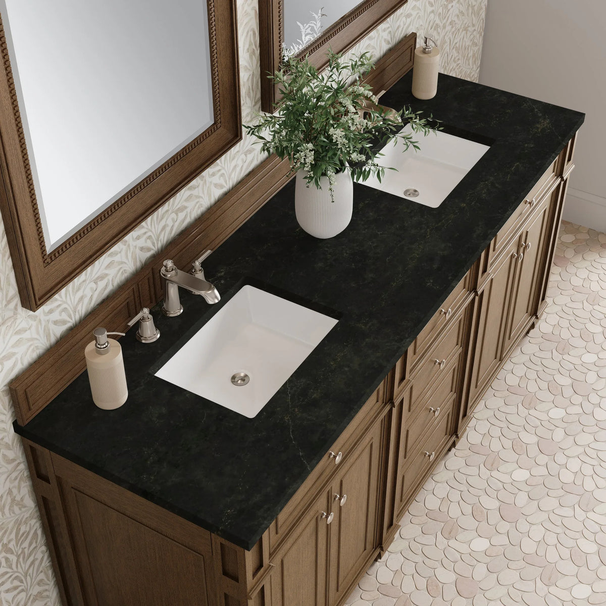 Bristol 72" Double Vanity, Saddle Brown, w/ 3 CM Phantome Eclos Top