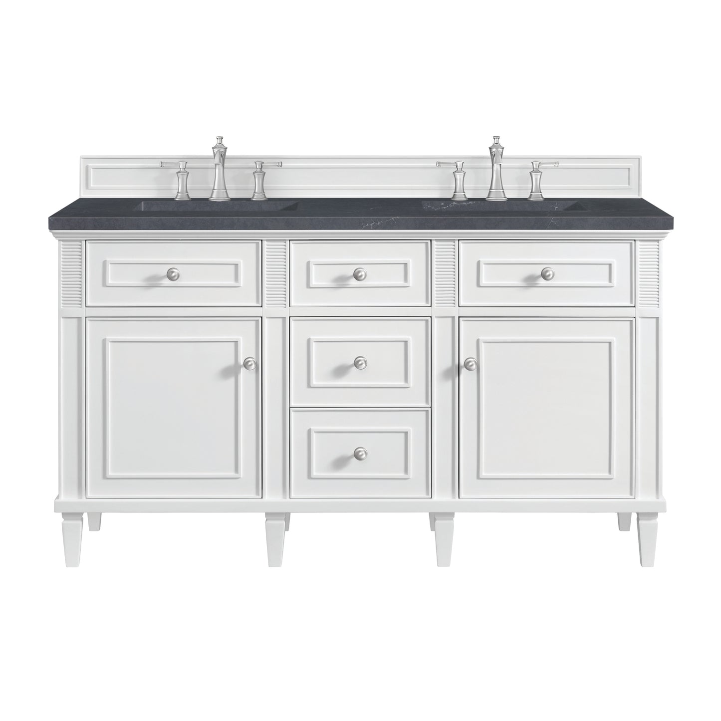 Renovate for Less Atlanta Lorelai 60" Double Vanity, Bright White w/ 3 CM Charcoal Soapstone Silestone Top