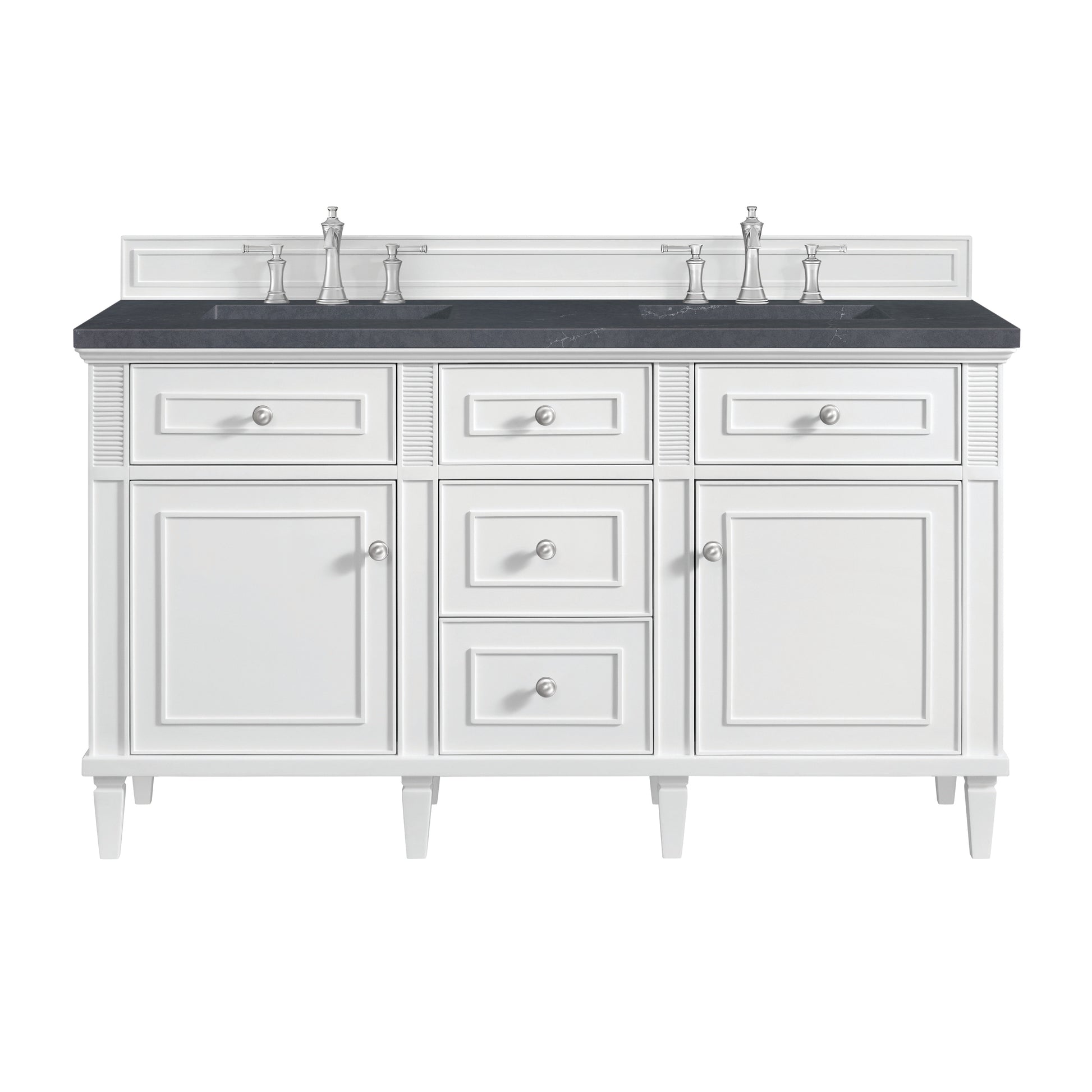 Renovate for Less Atlanta Lorelai 60" Double Vanity, Bright White w/ 3 CM Charcoal Soapstone Silestone Top