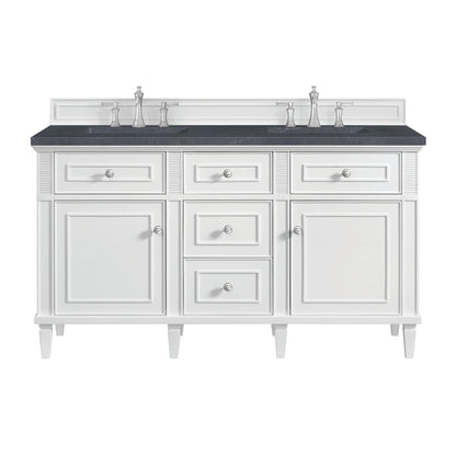 Renovate for Less Atlanta Lorelai 60" Double Vanity, Bright White w/ 3 CM Charcoal Soapstone Silestone Top