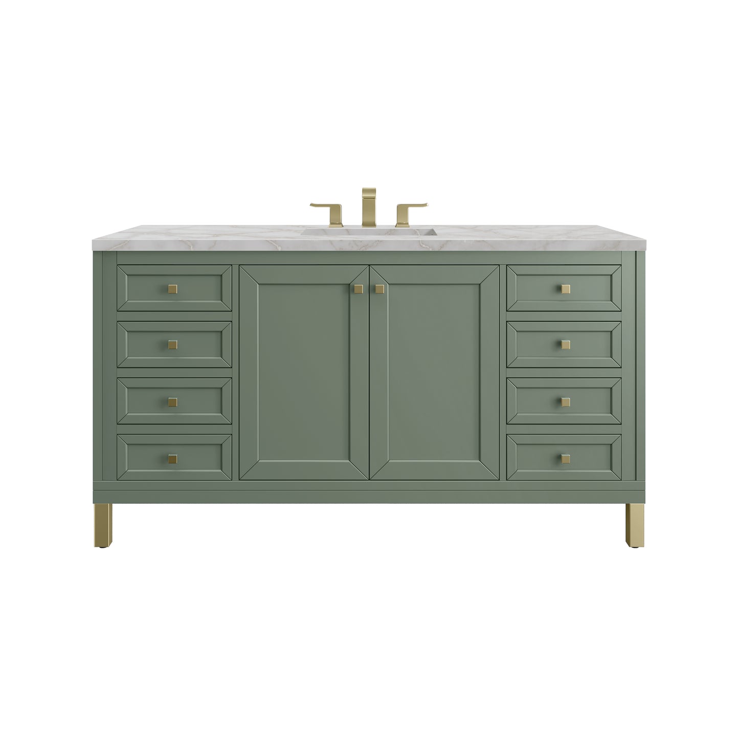Renovate for Less Atlanta Chicago 60" Single Vanity, Smokey Celadon, w/ 3 CM Victorian Silver Silestone Top w/ FreePower Wireless Charger