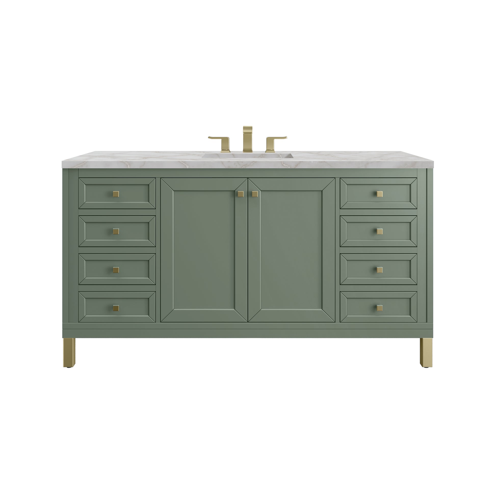 Renovate for Less Atlanta Chicago 60" Single Vanity, Smokey Celadon, w/ 3 CM Victorian Silver Silestone Top w/ FreePower Wireless Charger