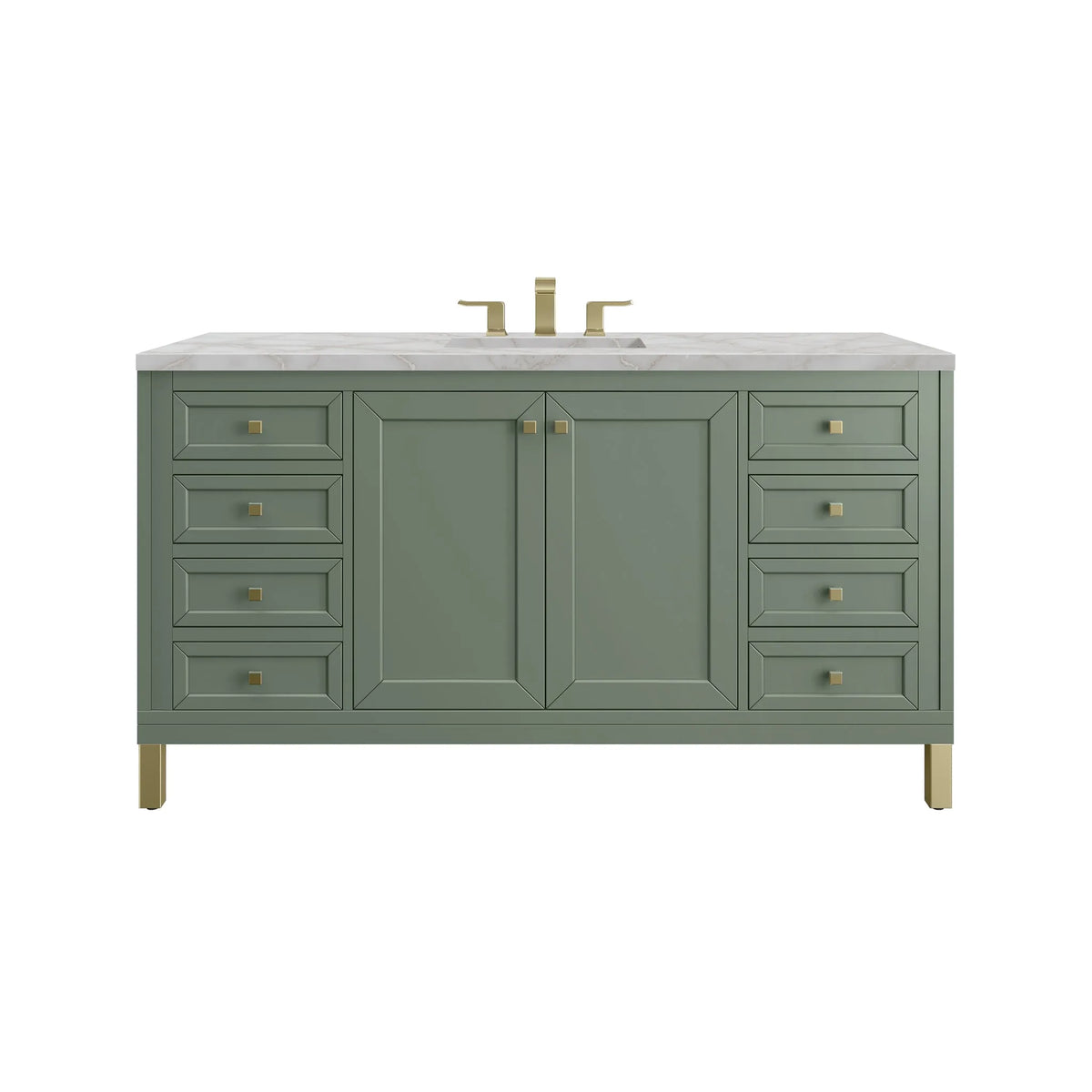 Chicago 60" Single Vanity, Smokey Celadon, w/ 3 CM Victorian Silver Silestone® Top
