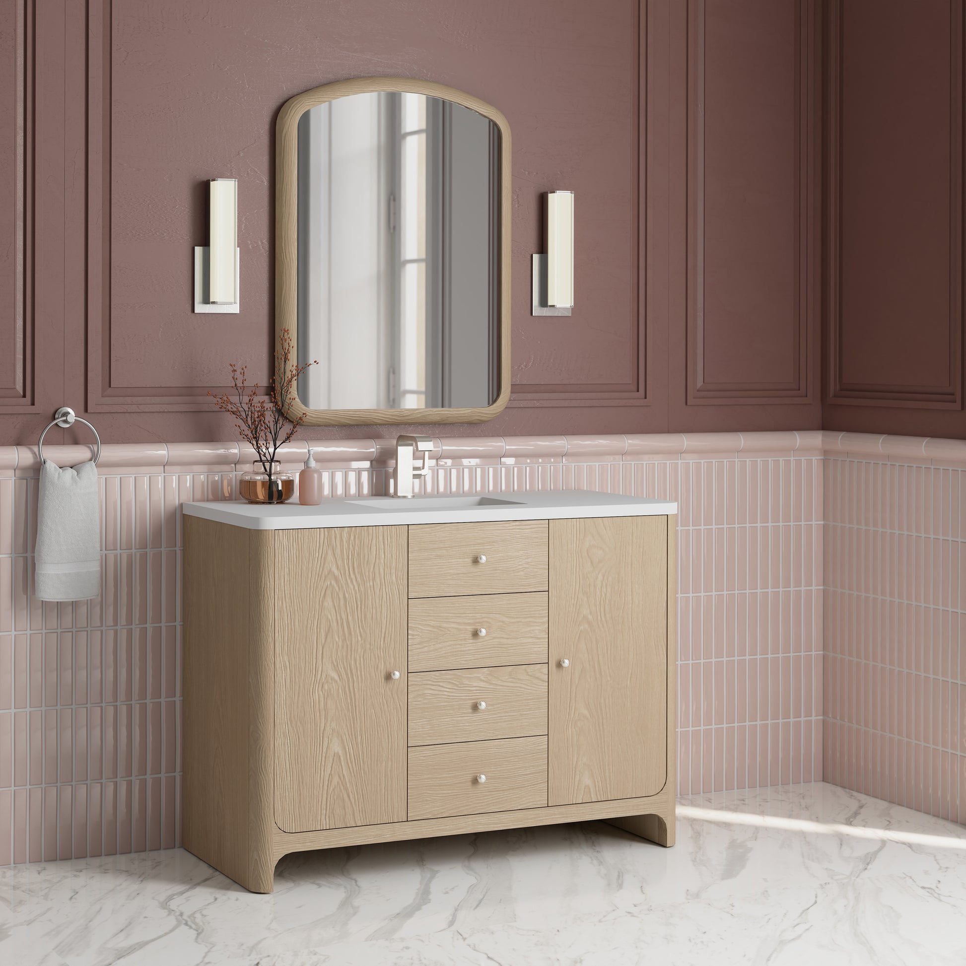 Renovate for Less Atlanta Gracyn 48" Single Vanity, Coastal Driftwood, w/ 3 CM White Zeus Quartz Top
