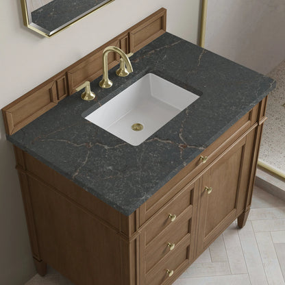 Brittany 36" Single Vanity, Pecan w/ 3 CM Parisien Bleu Silestone Top