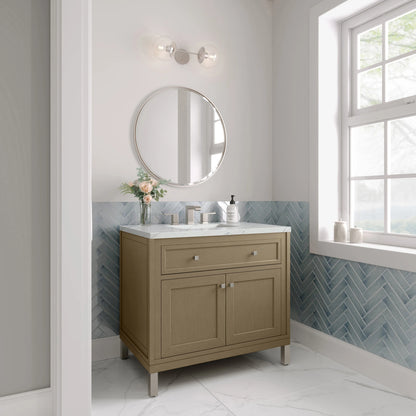 Chicago 36" Single Vanity, Walnut Whisper, w/ 3 CM Ethereal Noctis Silestone® Top