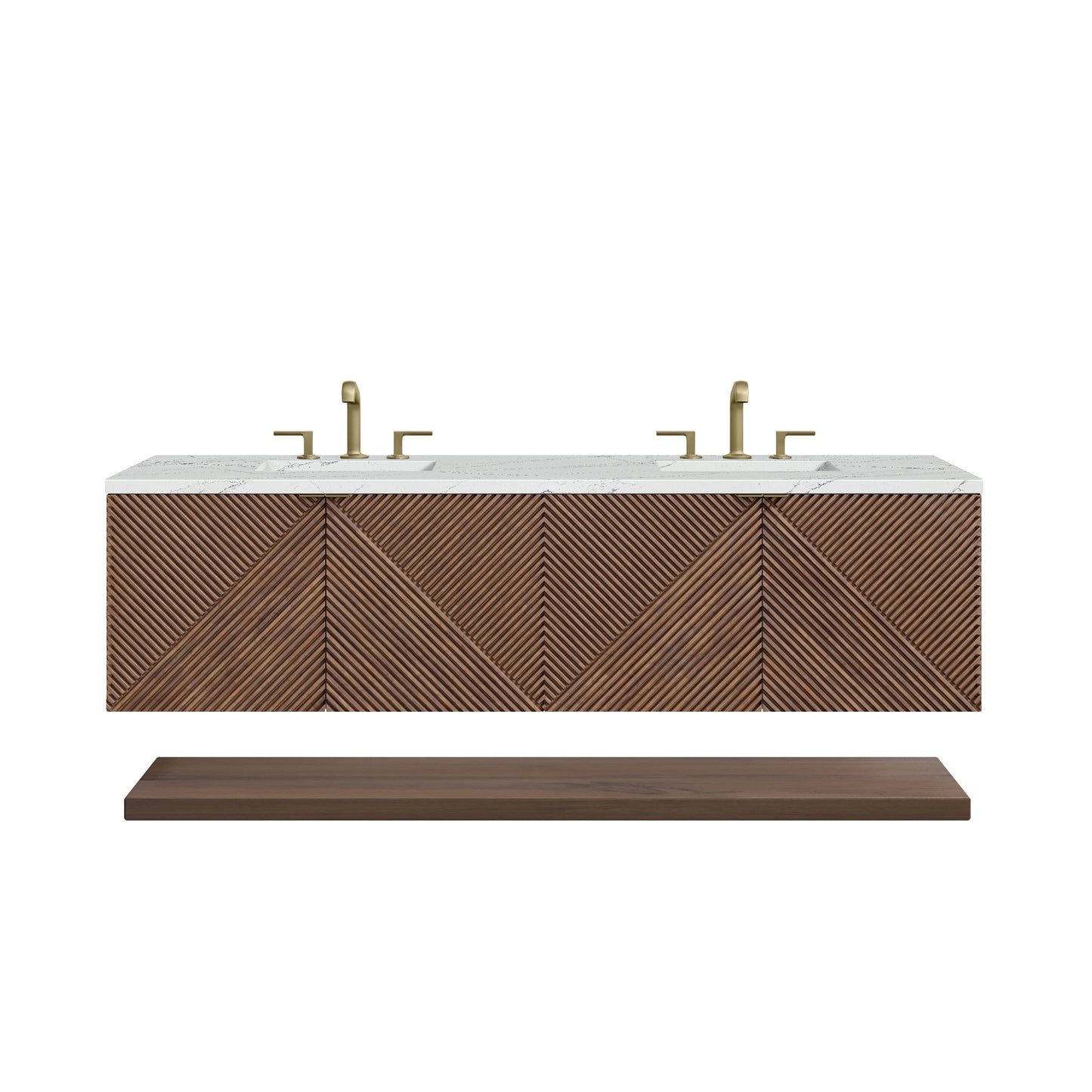 Renovate for Less Atlanta Marcello 72" Double Vanity, Chestnut w/ 3 CM Ethereal Noctis Top w/FreePower Wireless Charger
