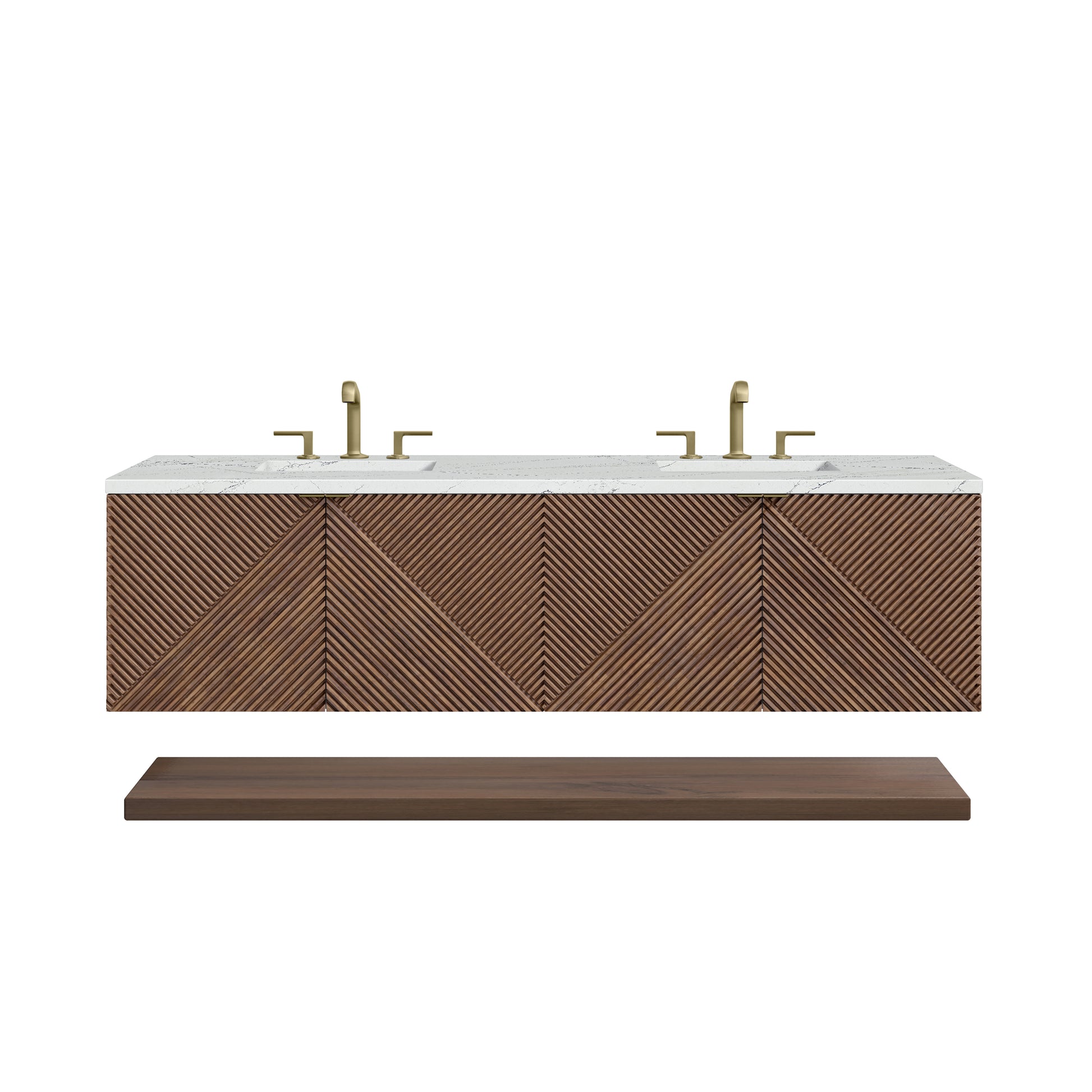 Renovate for Less Atlanta Marcello 72" Double Vanity, Chestnut w/ 3 CM Ethereal Noctis Top w/FreePower Wireless Charger