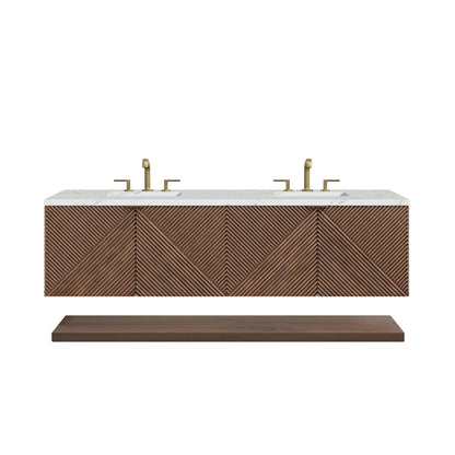 Renovate for Less Atlanta Marcello 72" Double Vanity, Chestnut w/ 3 CM Ethereal Noctis Top