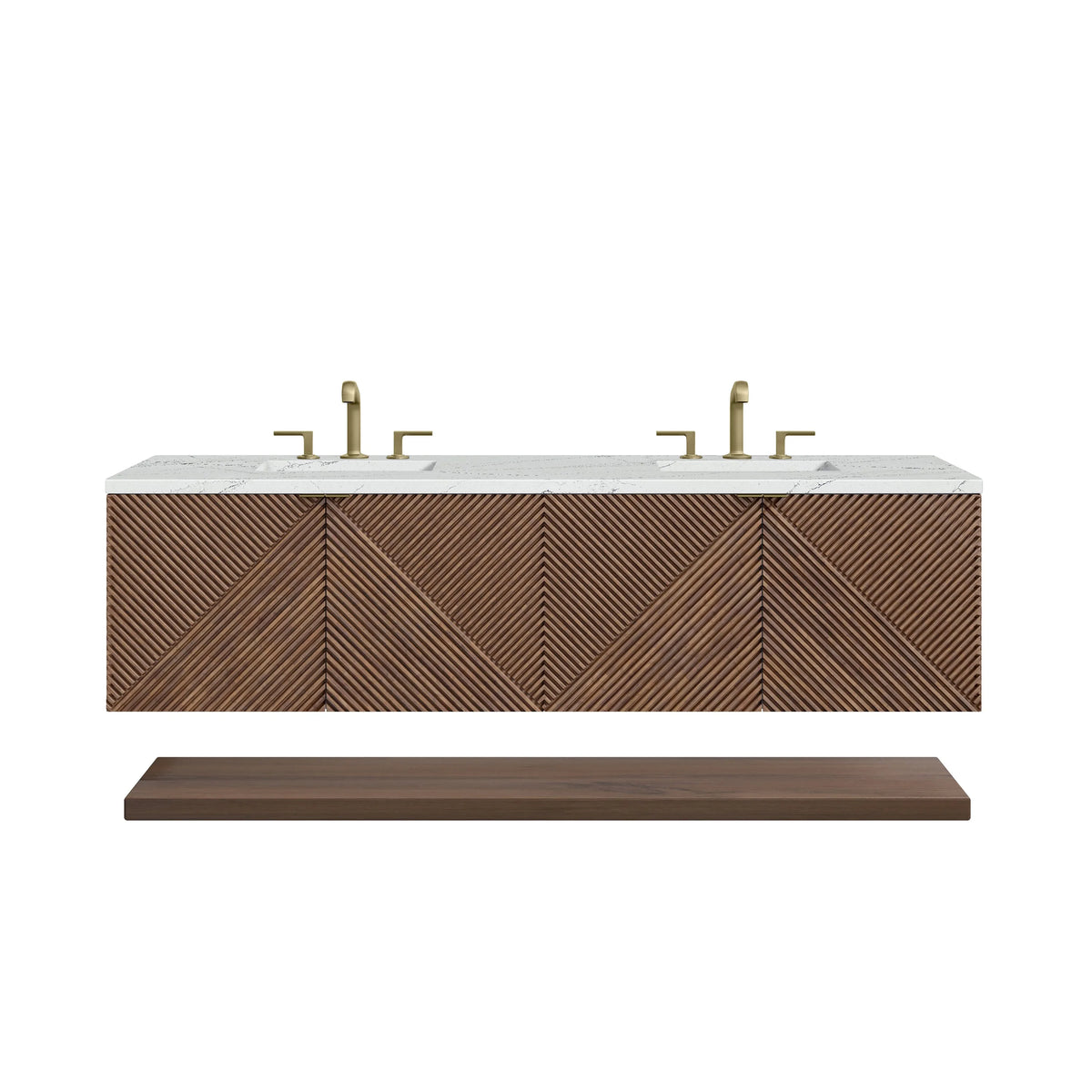 Marcello 72" Double Vanity, Chestnut w/ 3 CM Ethereal Noctis Top w/FreePower Wireless Charger