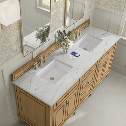 Renovate for Less Atlanta Lorelai 72" Double Vanity, Light Natural Oak w/ 3 CM Ethereal Noctis Silestone Top w/FreePower Wireless Charger