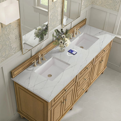Lorelai 72" Double Vanity, Light Natural Oak w/ 3 CM Ethereal Noctis Silestone Top w/FreePower Wireless Charger