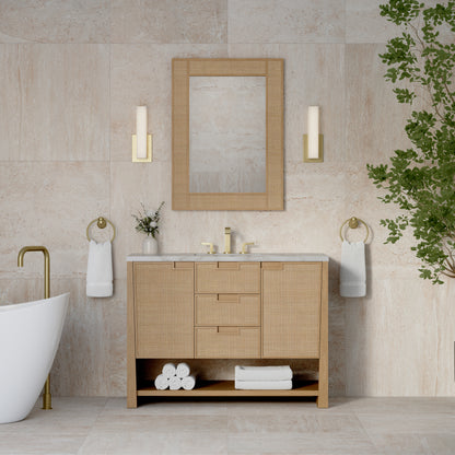 Renovate for Less Atlanta Solene 48" Single Vanity, Seaside Oak, w/ 3 CM Victorian Silver Quartz Top