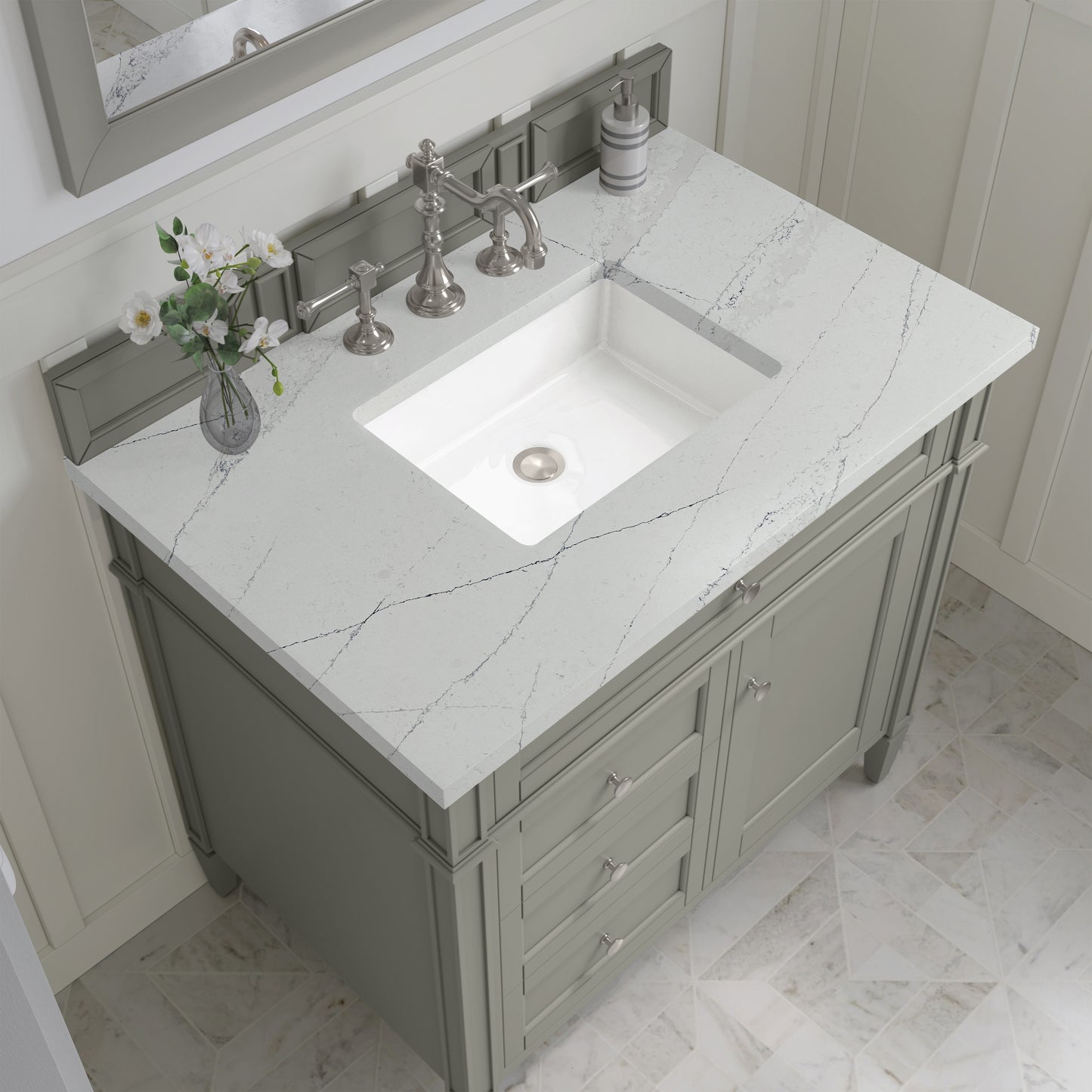 Renovate for Less Atlanta Brittany 36" Single Vanity, Urban Gray w/ 3 CM Ethereal Noctis Silestone Top