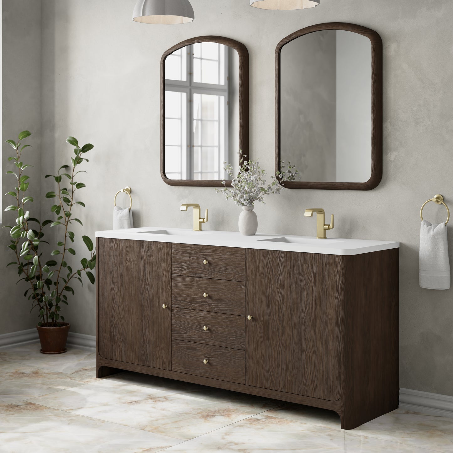 Renovate for Less Atlanta Gracyn 72" Double Vanity, Sable, w/ 3 CM White Zeus Quartz Top