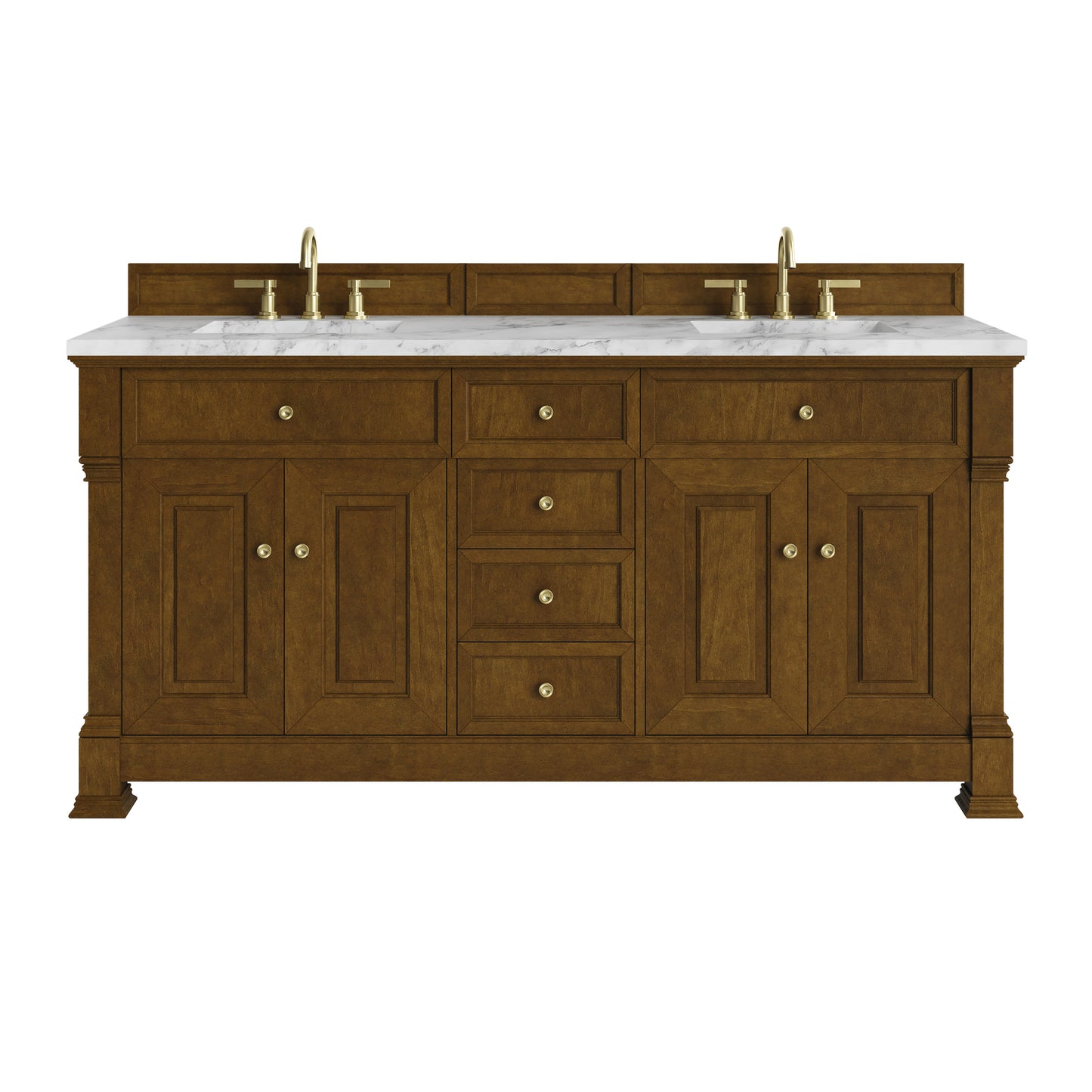 Renovate for Less Atlanta Brookfield 72" Double Vanity, Honey Oak w/3 CM Carrara White Marble Top