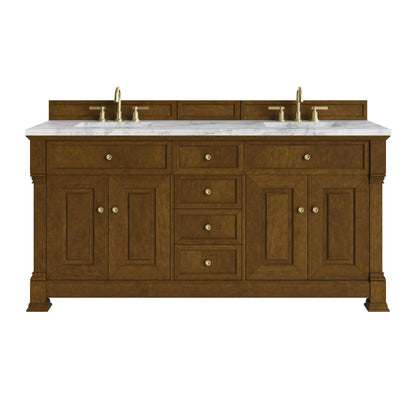 Renovate for Less Atlanta Brookfield 72" Double Vanity, Honey Oak w/3 CM Carrara White Marble Top