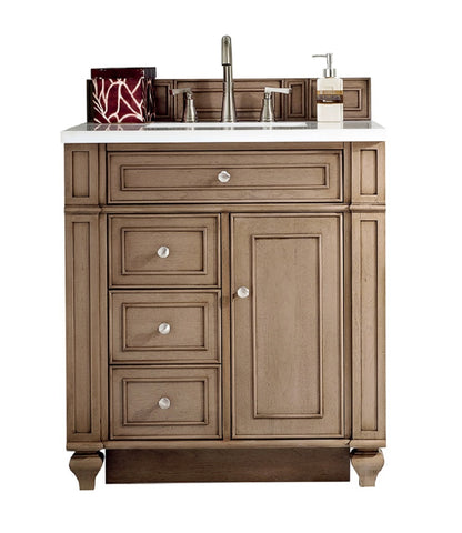 Renovate for Less Atlanta Bristol 30" Single Vanity, Whitewashed Walnut w/ 3 CM White Zeus Silestone Top