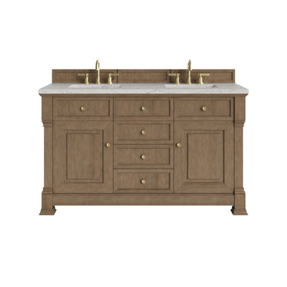 Brookfield 60" Double Vanity, Pecan w/3 CM Eternal Jasmine Pearl Silestone Top