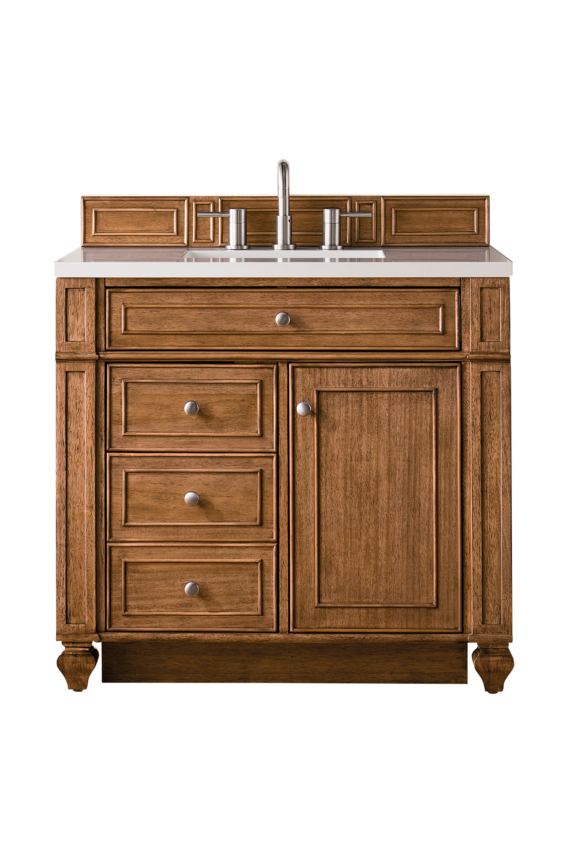 Renovate for Less Atlanta Bristol 36" Single Vanity, Saddle Brown w/ 3 CM White Zeus Silestone Top