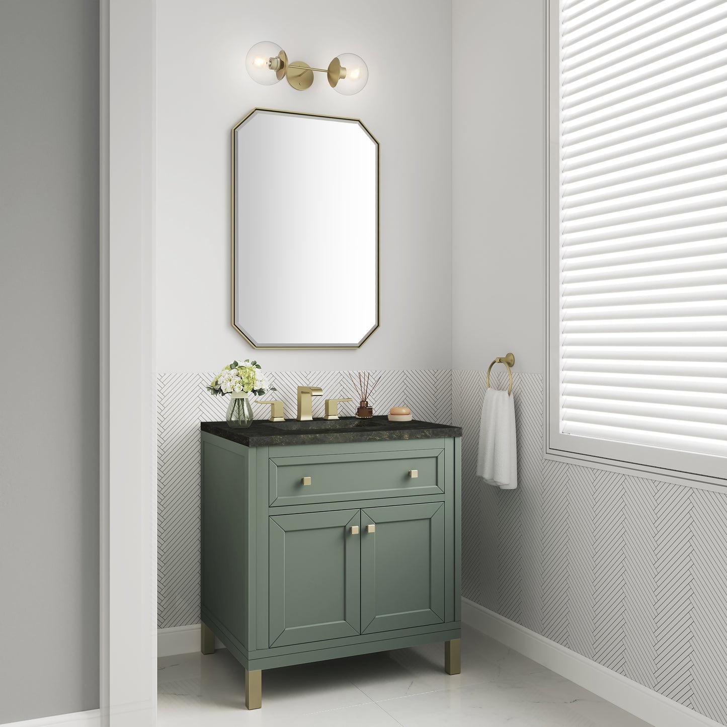 Renovate for Less Atlanta Chicago 30" Single Vanity, Smokey Celadon, w/ 3 CM Phantome Eclos Top