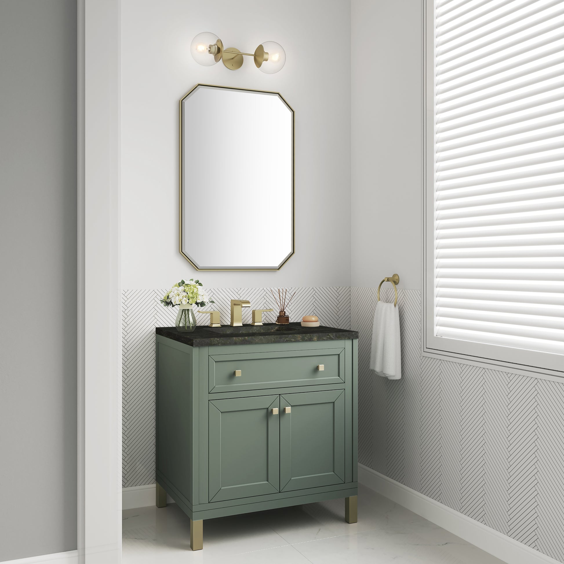 Renovate for Less Atlanta Chicago 30" Single Vanity, Smokey Celadon, w/ 3 CM Phantome Eclos Top