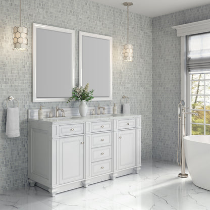 Renovate for Less Atlanta Bristol 60" Double Vanity, Bright White w/ 3 CM Ethereal Noctis Silestone Top