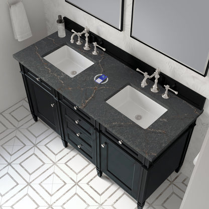 Renovate for Less Atlanta Brittany 60" Double Vanity, Black Onyx w/ 3 CM Parisien Bleu Silestone Top w/FreePower Wireless Charger