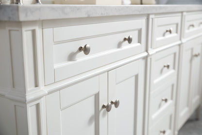 Renovate for Less Atlanta Brittany 72" Double Vanity, Bright White Vanity w/ 3 CM Carrara Marble Top