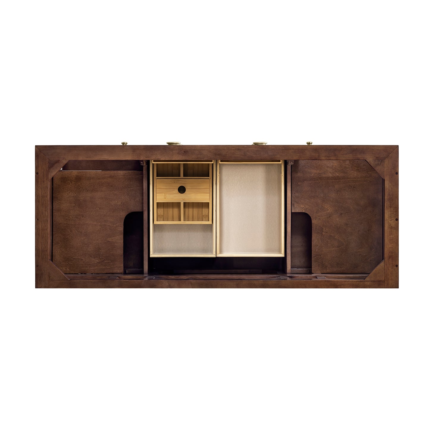 Renovate for Less Atlanta Amberly 60" Double Vanity, Mid-Century Walnut w/ 3 CM Eternal Jasmine Pearl Top w/FreePower Wireless Charger