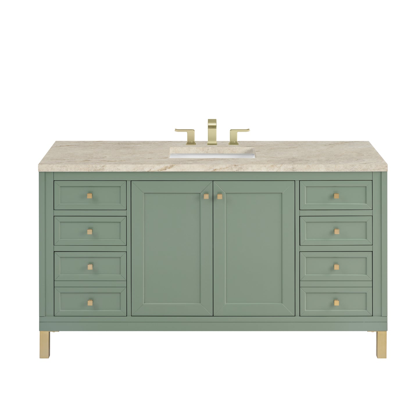 Renovate for Less Atlanta Chicago 60" Single Vanity, Smokey Celadon, w/ 3 CM Tajnar Eclos Top w/FreePower Wireless Charger