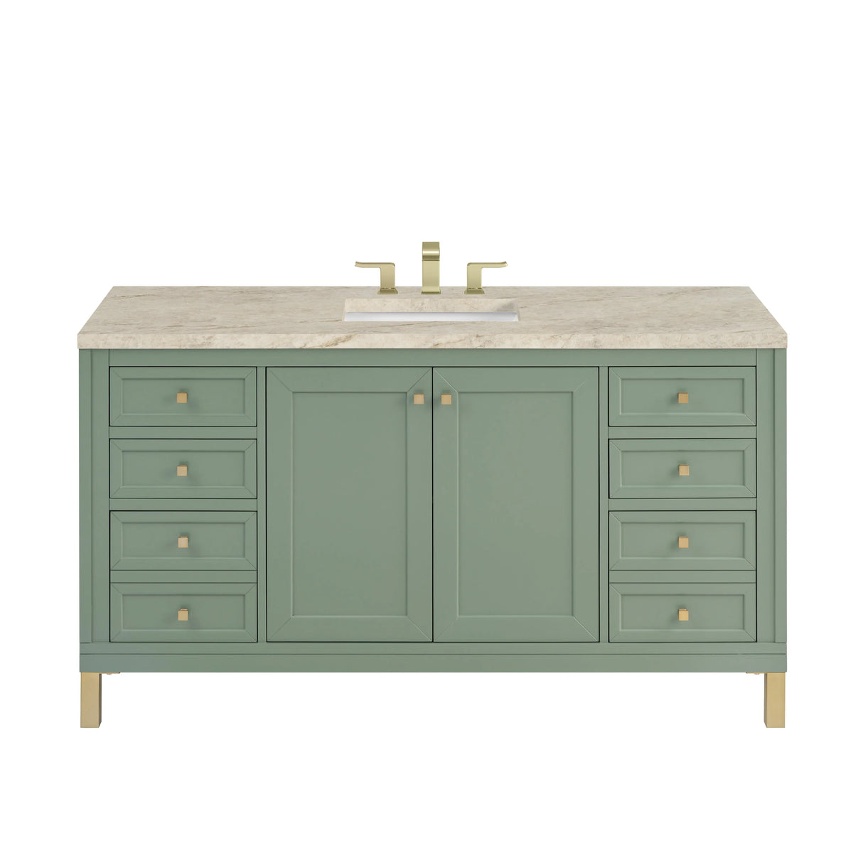 Chicago 60" Single Vanity, Smokey Celadon, w/ 3 CM Tajnar Eclos Top w/FreePower Wireless Charger