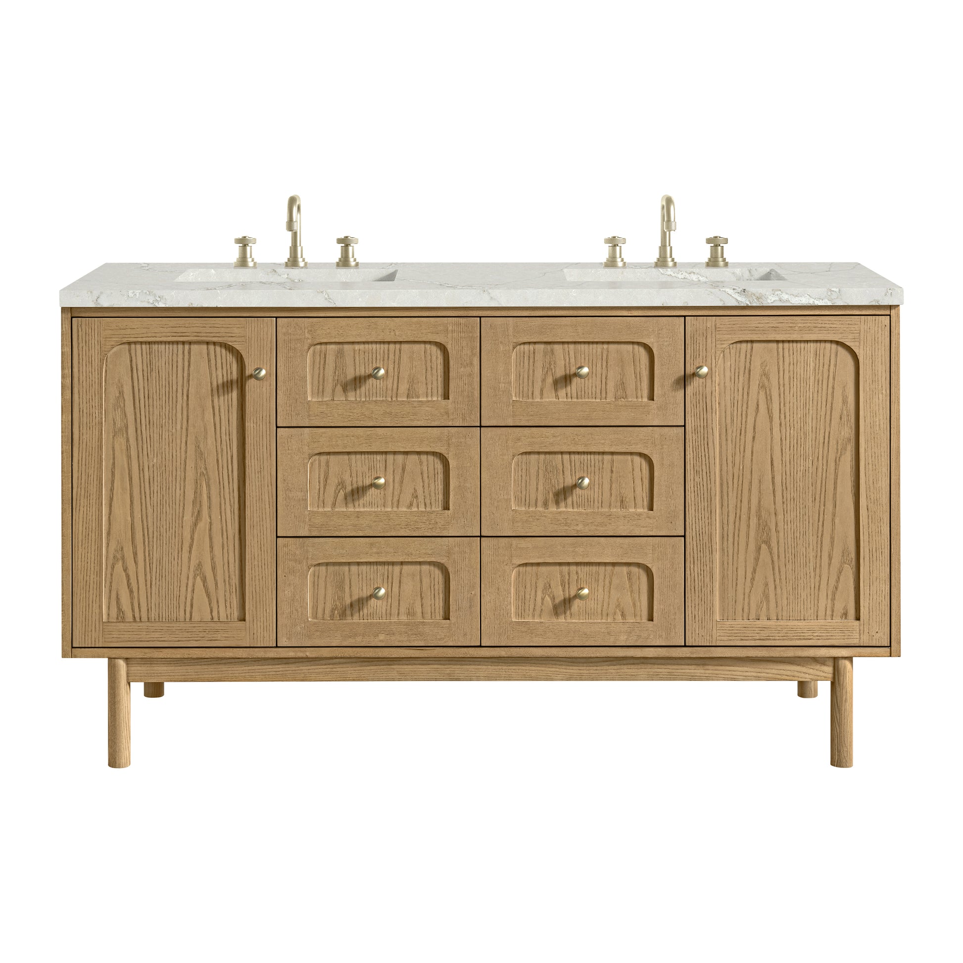 Renovate for Less Atlanta Laurent 60" Double Vanity, Light Natural Oak, w/ 3 CM Victorian Silver Quartz Top