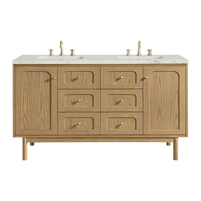 Renovate for Less Atlanta Laurent 60" Double Vanity, Light Natural Oak, w/ 3 CM Victorian Silver Quartz Top