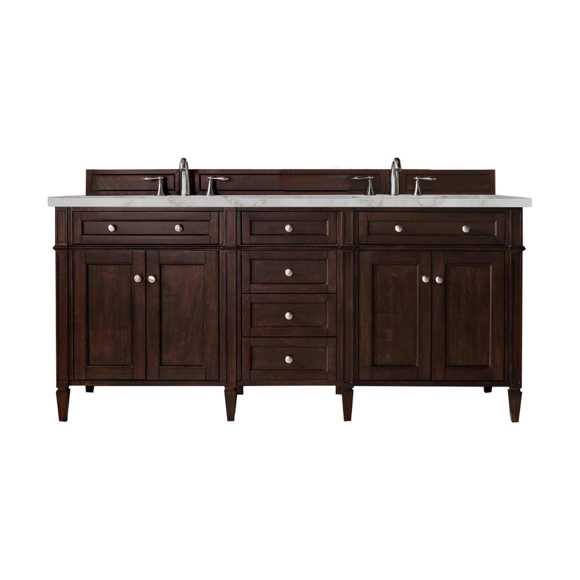 Renovate for Less Atlanta Brittany 72" Double Vanity, Burnished Mahogany w/ 3 CM Carrara Marble Top