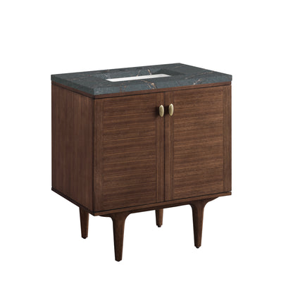 Renovate for Less Atlanta Amberly 30" Single Vanity, Mid-Century Walnut w/ 3 CM Parisien Bleu Top