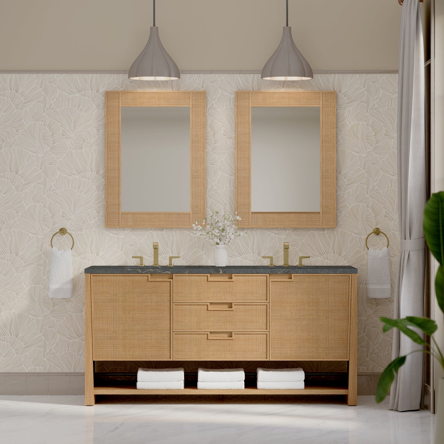 Renovate for Less Atlanta Solene 72" Double Vanity, Seaside Oak, w/ 3 CM Parisien Bleu Quartz Top