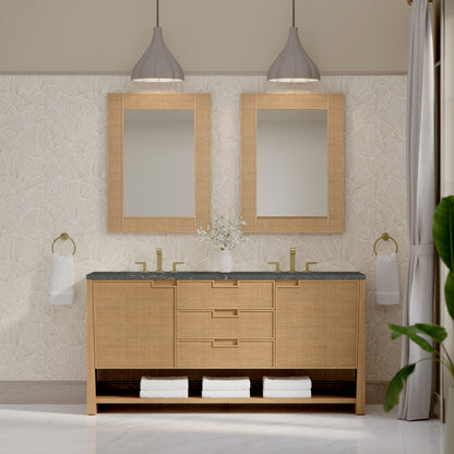Renovate for Less Atlanta Solene 72" Double Vanity, Seaside Oak, w/ 3 CM Parisien Bleu Quartz Top