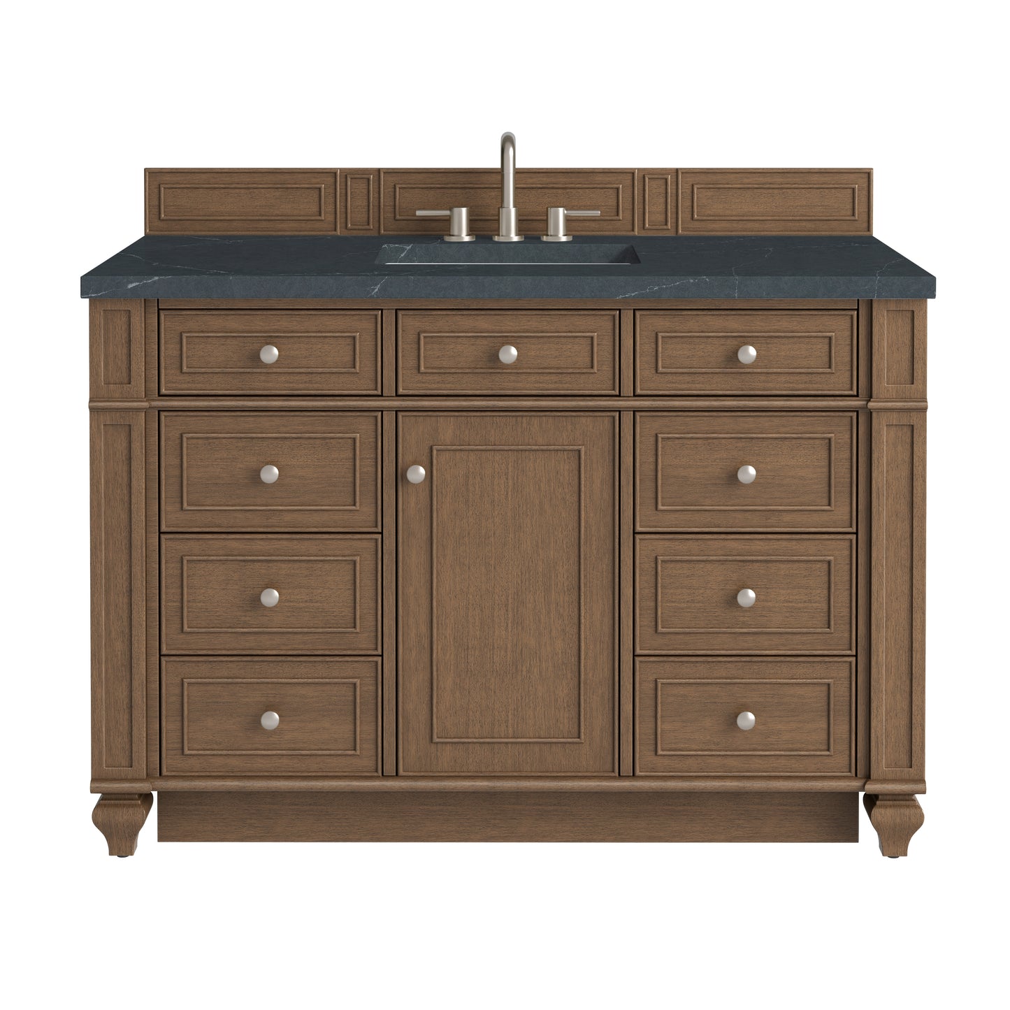 Renovate for Less Atlanta Bristol 48" Single Vanity, Saddle Brown w/ 3 CM Charcoal Soapstone Silestone Top